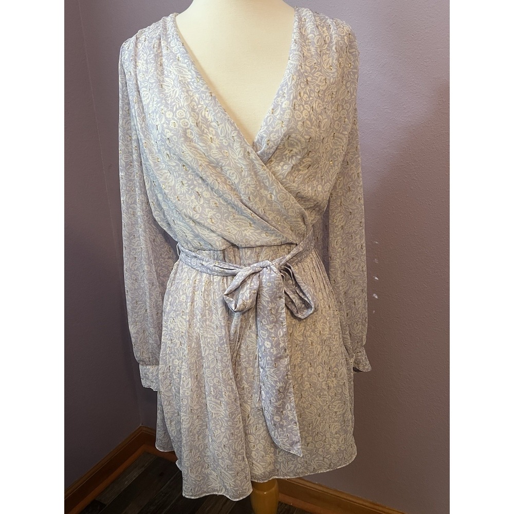 Express Gold Lavender Purple Sheer Sleeve Chiffon Jumpsuit Romper Size Medium